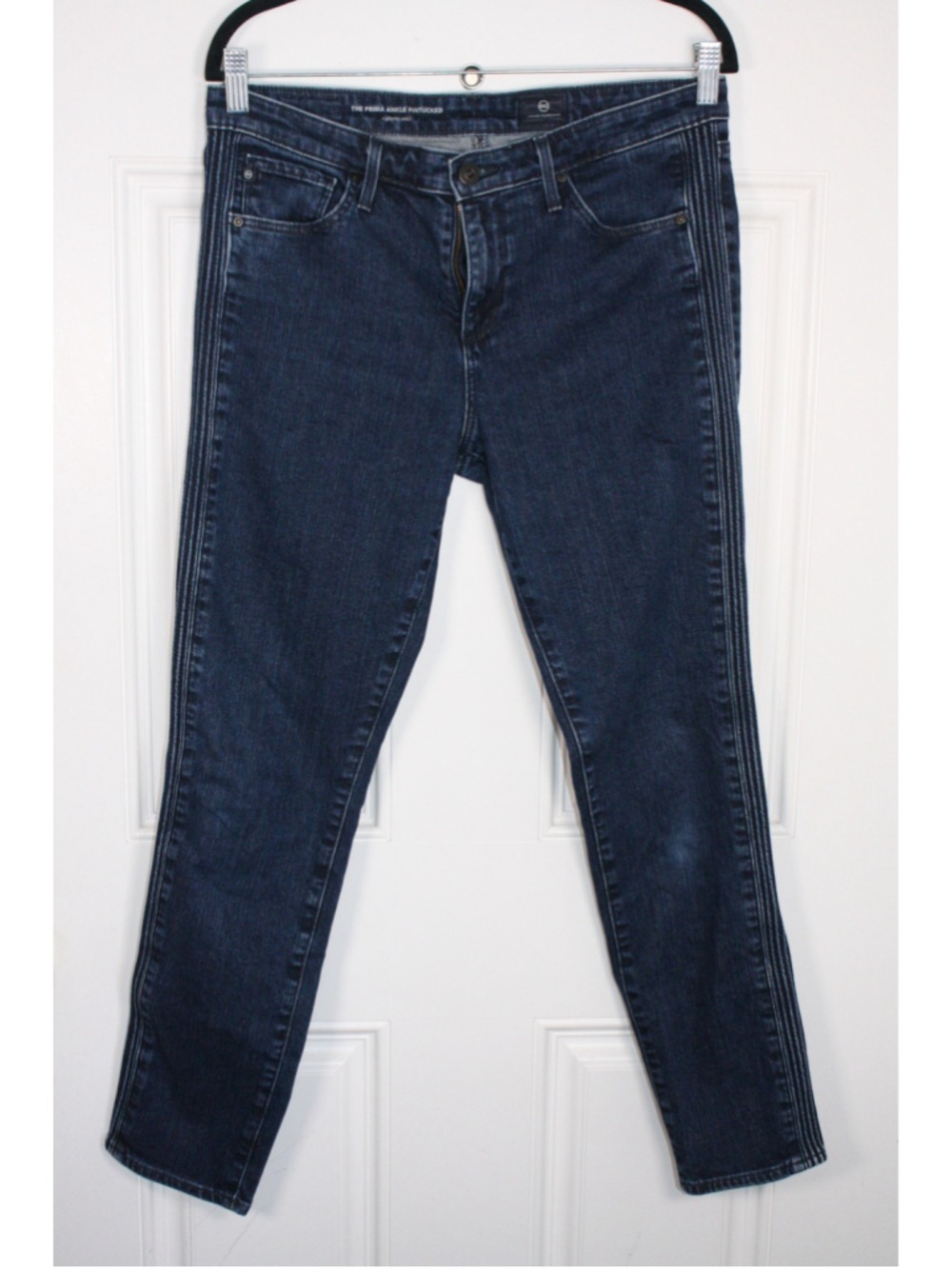 AG Adriano Goldschmied Prima Pintuck Tuxedo Side Stripe Ankle Jeans 30